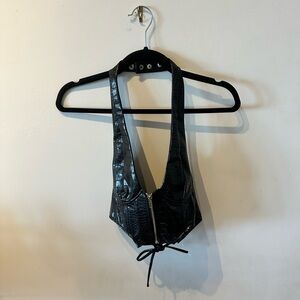 Edikted Black Croc-Texture Halter Vest